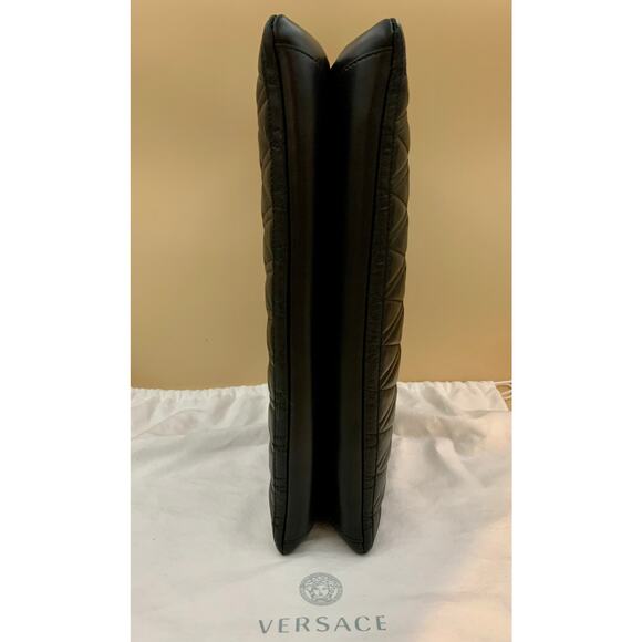VERSACE Virtus V Bag Black Shoulder Crossbody Clutch Quilted Strap Authentic NEW - Picture 9 of 15